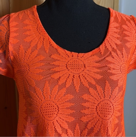 Kimchi Blue Anthro Neon Orange Daisy Lace Trapeze Mini Dress Sz XS MSRP $69 NWT - Picture 10 of 13